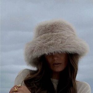 Cream Plush Bucket Hat Accessories
